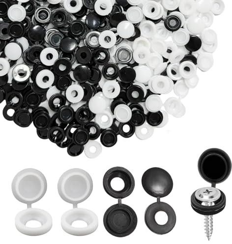 300 PCS Klappschraube Abdeckkappen aus Kunststoff Weiß & Schwarz Abdeckkappen für Schrauben Schraubenabdeckung Scharnier-Schraubenkappen für Nummer 6/8 Schrauben für Kleiderschrank, Regal