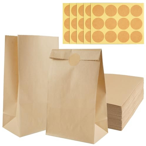 50 Stück Papiertüten Braun, 15 x 27 x 9 cm Brottüten Papier, Butterbrottüten, Papiertüten Klein, Geschenktüten Kraftpapiertüten, DIY Weihnachten Adventskalender Tüten für Süßigkeiten Keksen Brot