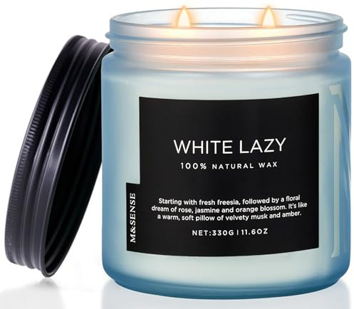 M&SENSE Freesia Amber Duftkerze 330g Baumwollleinen Duftkerze Freesia Aromatherapie 2 Baumwolldochte 70 Std. Brenndauer natürliche Sojakerze Einweihungsgeschenkkerze Freesia Amber Scented Candle