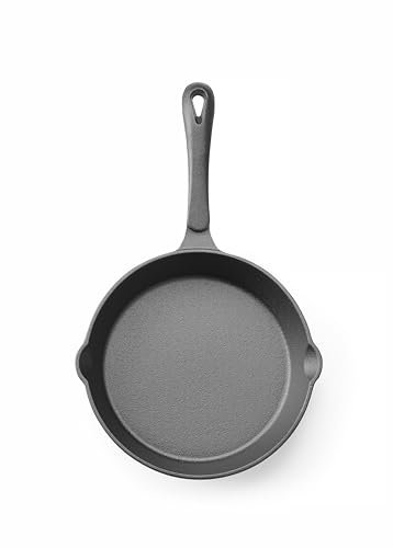 HENDI Sartén de hierro fundido, con 2 picos vertedores, sartén de freír asar grill barbecue, apto para horno, cocina de gas, inducción, eléctrica, vitrocerámica, mango: 150mm, ø200x(H) 40mm
