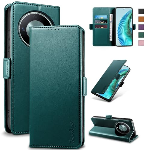 Yunubeyii Cover Libro per Honor Magic 6 Lite,Verde | Blocco RFID,Luxury PU Pelle,Portafoglio,Card Holder,Magnetic Phone Custodia,Kickstand,Protettiva,Antiurto