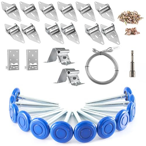 XiKe Garagentorrolle, Nylon, 5,1 cm, Vorbau und Scharniere, Set mit Ober- und Tretlager, Stahldrahtseil, Schraubenhülse, Hardware-Set für 2,4 x 2,4 cm oder 2,4 x 2,4 m große Türen