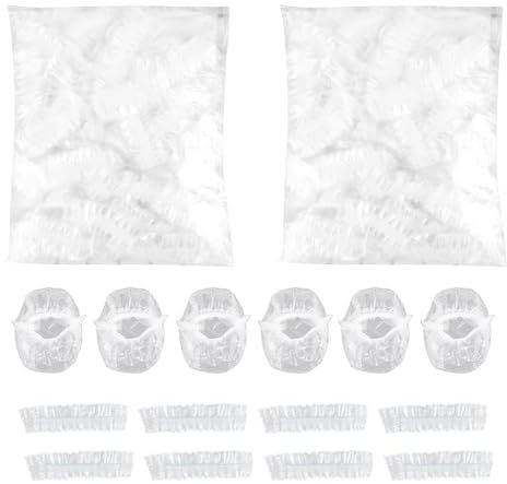 MIRKUZI Bonnets de douche Bonnets de douche jetables, 100 pièces, 100 cache-oreilles jetables, capuchons en plastique transparent pour spa, maison, hôtel, salon de coiffure