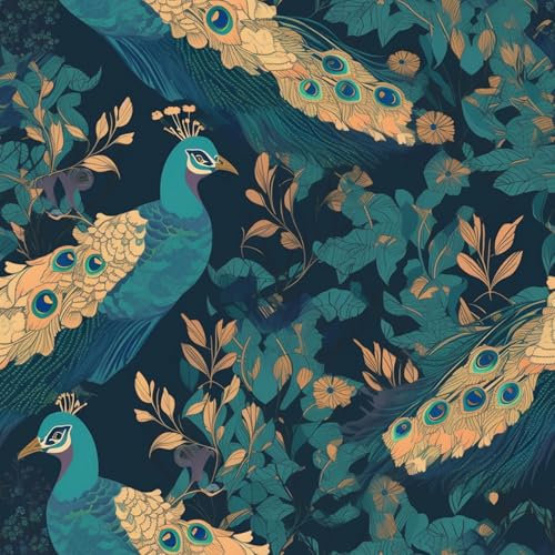 ANLIKY-Pro Self-Adhesive Peacock Flower Branches Wallpaper, 44X600CM, Removable Green Background Decorative Film for Furniture