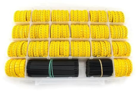 FENGXCUI 330PCS black on yellow Route Marker Kit K-Type Cable marker tags cable number markers for cables to A to Z numbers 0 to 9(330pcs)