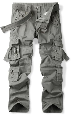 Aeslech Pantalon cargo décontracté en coton pour homme avec poches, coupe ample (sans ceinture)