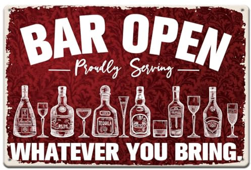 SUPERDANT Wine Bottle Metal Tin Sign Bar Open Whatever You Bring Tin Signs Funny Iron Art Poster for Kitchen Bars Pub Garage Man Cave Bedroom Bathroom Vintage Decor