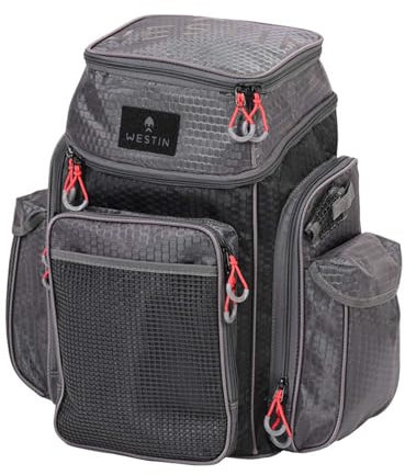 Westin W4 Backpack Plus 2 Boxes Large Titanium Black - Angeltasche, Kunstködertasche, Tasche für Kunstköder, Köderbox, Ködertasche zum Spinnfischen