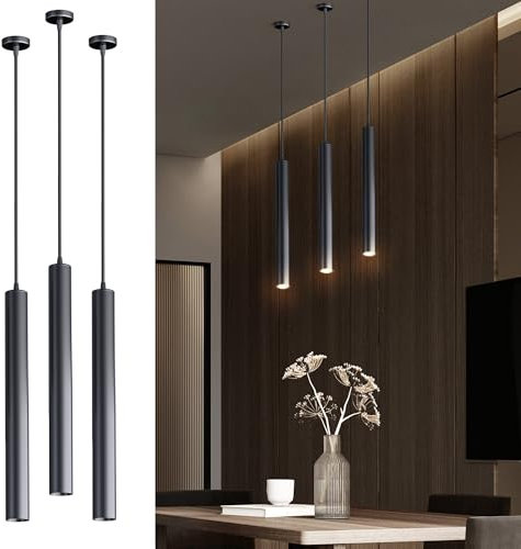 GEEKLUX Pendelleuchte Wohnzimmer, Hängelampe Schwarz, Hängelampe LED für Esstisch und Schlafzimmer, Modern, Höhenverstellbar, Perfekt für Wohnzimmer (Ф55*L400mm_10W_3000K_570lm_CRI ≥ 90, 3-flammig)