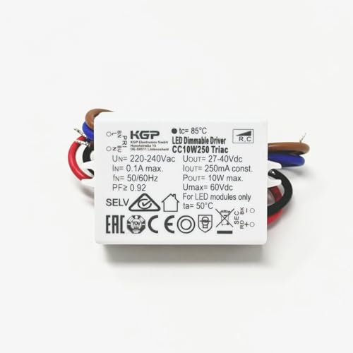 LED Dimmable Driver Treiber CC10W250 Triac 250mA 10W 50/60Hz 40Vdc Elektronischer Transformator Trafo mit Kabel dimmbar weiß