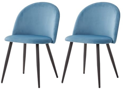 GrandCA HOME 2er-Set Esszimmerstühle aus Samt, Küchenstühle mit Schwarzen Metallbeinen, Gepolsterte Beistellstühle für das Wohnzimmer,Blue-BK