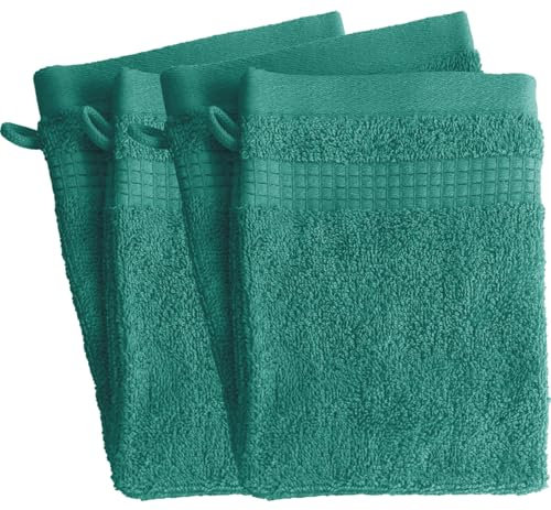 Lot de 4 Gants de Toilette - 100% Coton - 450 GR/m2 - Vert Lagon