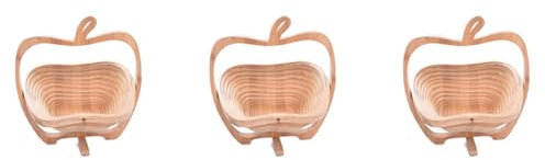 Hlxnyami 3X Cesta Plegable en Forma de Manzana, Cesta Plegable para Frutero y Tabla de Cortar, Frutero de Madera de Bambú