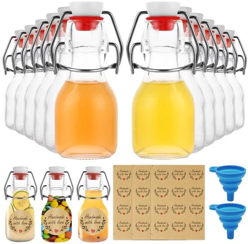 DAJAVE Lot de 30 bouteilles en verre de 60 ml avec bouchon à étrier, petites bouteilles à remplir, avec 2 entonnoirs en silicone et 3 étiquettes