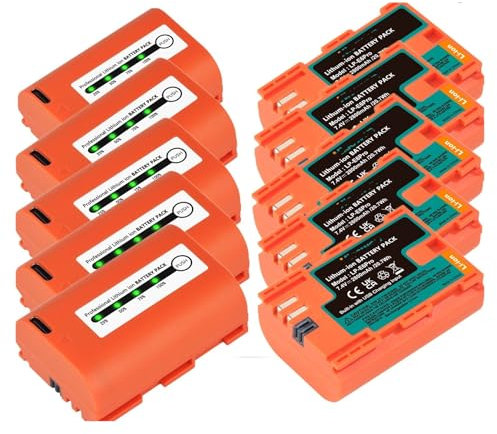 Lithium Battery 2800mAh LP E6N E6 LP-E6 LP-E6Pro Battery With USB Port ，Compatible For Canon EOS R 5D Mark II III 6D 7D 60D 70D 80D 90D R7 R6 XC15(10xBattery)