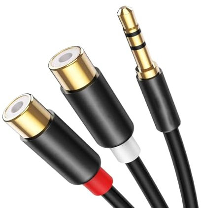 TECHZOCO Cable Audio Estereo Jack 3.5 mm Macho a RCA hembra, cable 3.5 mm de 3 pines Macho a RCA, Audio Estéreo contactos chapados en oro, Apto para altavoz, amplificador y otros dispositivos, 30 cm