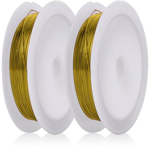 MEGAVOW 2 Rolle Basteldraht 0.4mm x 10m, Schmuckdraht Perlendraht Draht für Schmuck Armbänder, Blumendraht Bonsai Draht Dünn, DIY Dekodraht, Gold