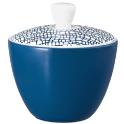 Seltmann Weiden Life Fashion Classic Blue Zuckerdose, 260 ml, Zuckerbehälter mit Deckel, Modernes Design mit besonderer Haptik, Mix & Match Geschirr, Porzellan, Blau/Weiß