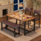Essgruppe 4er-Set, Küchentisch mit Bänken und 2 Gepolsterten Stühlen, Holz Küchentisch-Set für für Esszimmer und Küche, Wohnung,Robuste Rahmen, Retro,113x70x75cm