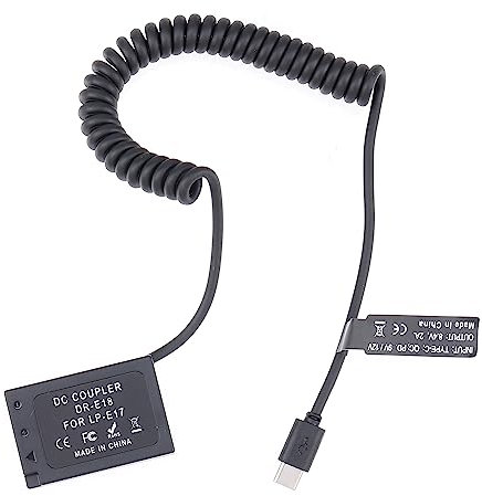 Fotga USB Type-C USB-C Power Adapter Cable + Decoded LP-E17 Dummy Battery DR-E18 Coupler for Canon R50 R50V R8 R10 R100 RP 77D 200D II 250D 750D 760D 800D 850D 8000D 9000D Mirrorless Camera