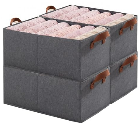 Ruucy 4Pcs Clothes Storage Boxes, Wardrobe Organiser Fabric Boxes with Handles, Foldable Storage Box for Shelves, Wardrobe Storage Organisers for Clothes, Toys (45x28x20 cm, Large)