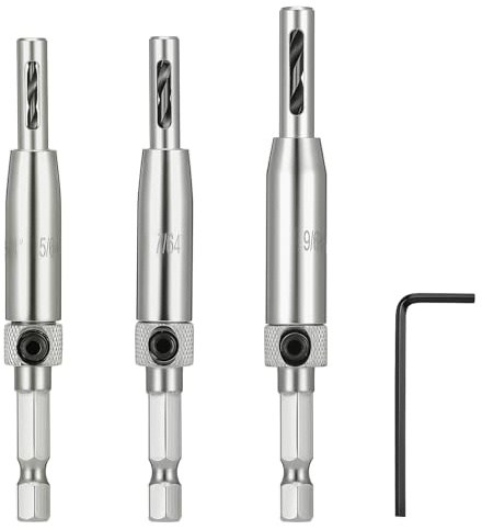 Coptiner 3 Pcs Upgrade Hinge Drill Bits,1 Wrench,High Speed Steel|HSS Self Centering Drill Bit for For Door, Window, Cabinet Hinge Pilot Hole (5/64 7/64 9/64)