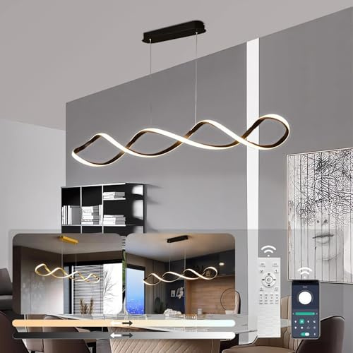 LIYYANG Kreative spiralförmige LED Pendelleuchte Decke Esstisch Kücheninsel Hängeleuchte Esszimmerlampe dimmbar mit Fernbedienung moderner Kronleuchter für Büro Küche Arbeitszimmer (Schwarzes, L80cm)