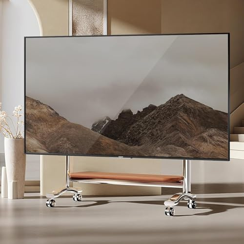 TV Stand on Wheels with Shelf and Peg Board for 65-110 inch TVs | Heavy Duty Stainless Steel Design, locking 360° wheels, Rolling TV Stand for Offices, Home, 90kg, Max VESA 1200x600mm