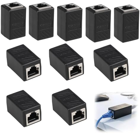 xruc 10 Unidades Acoplador RJ45 Cat7 Hembra a Hembra, Conector RJ45 | Empalme Adaptador Ethernet Blindado Gigabit, Conectores Ethernet, Acoplador de Red para Cat7 Cat6 Cat5e Cat5