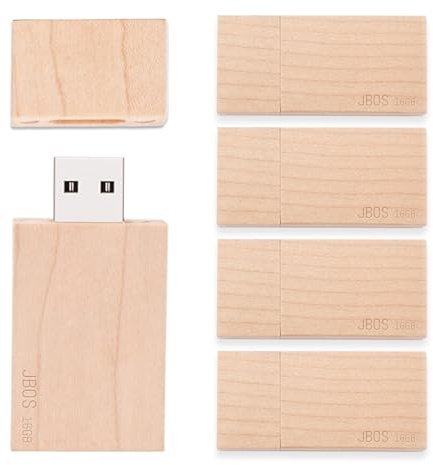 JBOS 16GB USB-Stick aus Ahornholz 5er Set USB 2.0 Stabiles Speichern von Daten, Freunde oder Geschäftspartner