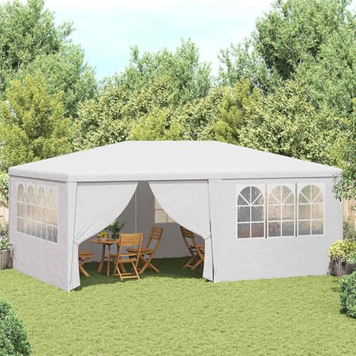Profi-Partyzelt mit Seitenwänden 4×6 m Weiß 90 g/m², Gartenpavillon für Veranstaltungen, Robustes Gestell aus Stahl, inklusive Zeltplanen mit Fenstern und Tür
