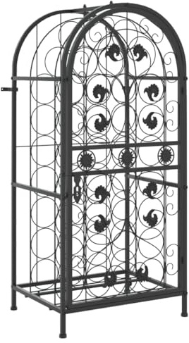 Mhdvray Étagère à vin noire 45 x 36 x 100 cm pour 33 bouteilles, en fer forgé, porte-bouteilles stable avec verrou verrouillable et fixation murale, design moderne pour cuisine, cave, bar