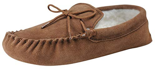 Nordvek - Damen Mokassin-Hausschuhe aus echtem Schaffell mit weicher Sohle aus Veloursleder - # 431-100