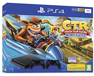 Playstation Sony, Pack PS4 Crash Team Racing, Console 4 Slim 1 To + 2 Manettes Sans Fil DUALSHOCK 4 V2 + Jeu Crash Team Racing, Châssis F, Couleur : Jet Black