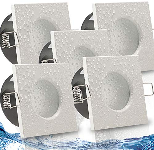 trendlights24 Aqua Base Decken Einbaustrahler eckig IP65-5er Set ultra flach 50 mm LED Spots 5W 230V Warmweiß - Weiß Bad Feuchtraum