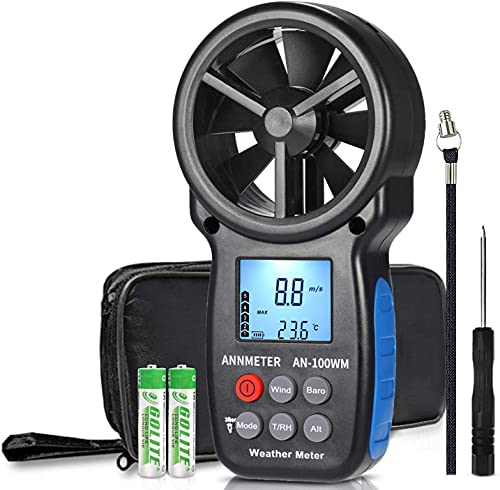 AIOMEST Digital Anemometer, Windmesser Windmessgerät Barometer Handheld,100WM CFM Wind Speed Meter für Windgeschwindigkeit Temperatur Wind Chill Tester für Feuchtigkeit Altitude, Drohnenflug HVAC