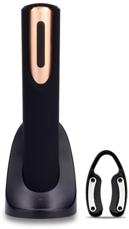 Vin Fresco Electric Wine Opener, Automatic Electric Wine Bottle Corkscrew Opener with Foil Cutter, Rechargeable (Rose Gold & Black)