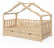 VitaliSpa Hausbett Design, Bett aus Holz, Naturholz, 80x160 cm mit 2 Schubladen