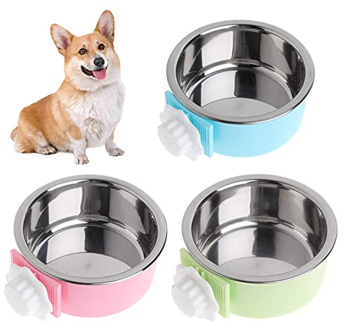Kathson Lot de 3 gamelles pour chien avec distributeur d'eau amovible à suspendre en acier inoxydable pour chiot, chat, oiseaux, furets