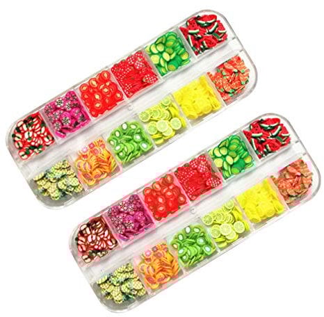 minkissy 2 Boxex Fruit Nail Charm 3D Fruit Decals Fruits Nail Art Stickers Polymer Slices for DIY Nail Art, Crafts and Cellphone Decoration (Fruits Randomly)