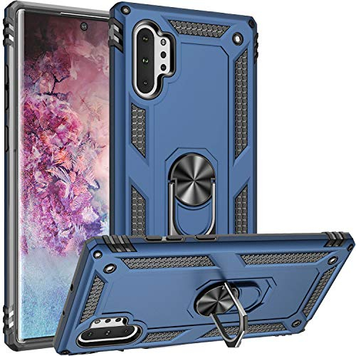 Fetrim Custodia per Galaxy Note 10 Plus, Cover PC TPU Cassa Shell Supporto di Anello Rotante Case per Samsung Galaxy Note 10 Plus Blu Navy