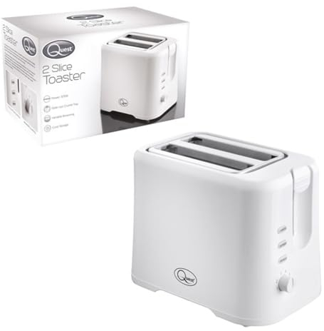 Quest 2 Slice Toaster/Variable Browning Control/Reheat and Defrost/Crumb Tray and Cord Storage/White / 870W