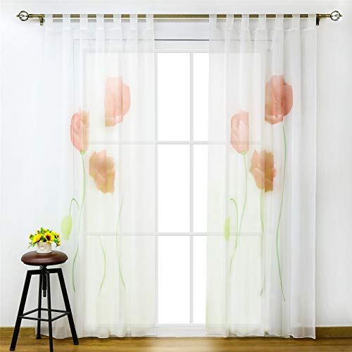 SCHOAL Gardinen mit Schlaufen Transparente Vorhänge Voile Gardinenschal Modern Blumen Muster 1 Stück BxH 150x225cm Rot