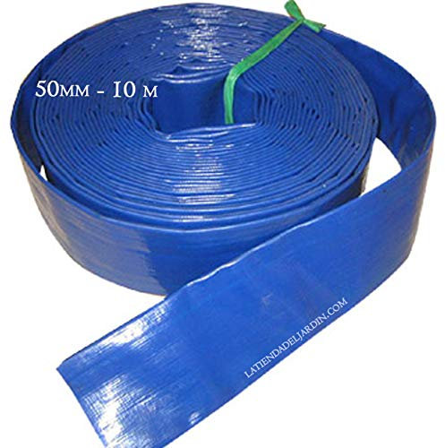 Suinga - MANGUERA PLANA 50mm 10 metros para descarga de agua, Poliester PVC Azul Goma Layflat de Incendios y Piscinas (1 1/2)