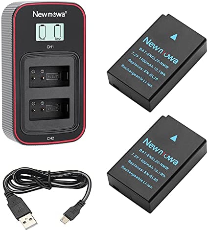 Newmowa EN-EL20 Batterie de Remplacement (Pack de 2) et écran LCD Intelligent Double Chargeur USB pour Nikon EN-EL20,EN-EL20a,Nikon 1 J1,1 J2,1 J3,1 S1,1 V3,Coolpix A,P1000