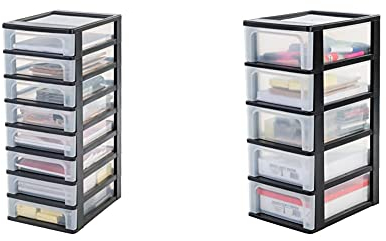 Iris Ohyama, Schubladenschrank/Schubladencontainer - Organizer Chest OCH-2080 - plastik, schwarz, 8 x 4 L, L26 x B35,5 x H65,5 cm +Iris Ohyama, Schubladenschrank OCH-2005 5x7L, L26xB35,5xH61 cm