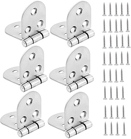 Booramy 6 Stück Edelstahl Tür-Scharnier Edelstahl Scharnier Klapptisch-Scharnier, Wohnmöbel Hardware Schrank Scharnierer Türscharnier für Tisch Möbelscharnier Klapptisch-Scharnie, abgerundet Silber