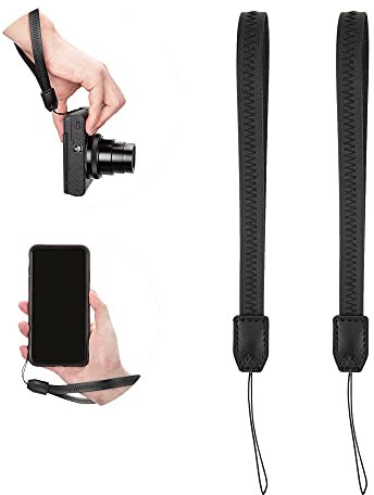 Kiorafoto 2 PCS Schwarz Camera Wrist Straps, weiche komfortable Kamera Hand Strap 9.25'' Durable Leather Short Lightweight Wristlet Strap for Mobile Phone Keychain String Badge USB Flash Drive Wallet