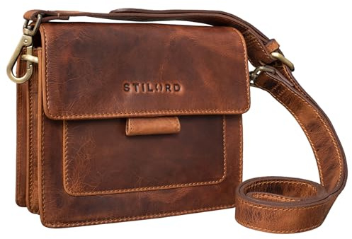 STILORD Naomi Elegante Ledertasche Damen Umhängetasche Kleine Handtasche Clutch Vintage Schultertasche mit Gurt Echtleder Farbe:mittel - braun