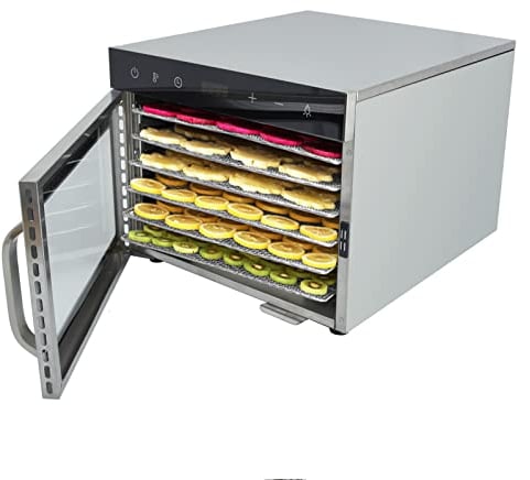 TAIMIKO Commercial Food Dehydrator - 6/10 Stainless Steel Trays, Digital Adjustable Timer & 30-90°C Temp Control, Visible Window & LED Touch Panel for Drying Fruit, Meat & More